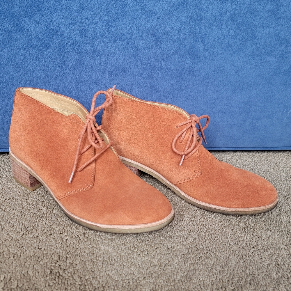 Orange Suede Low heel ankle booties